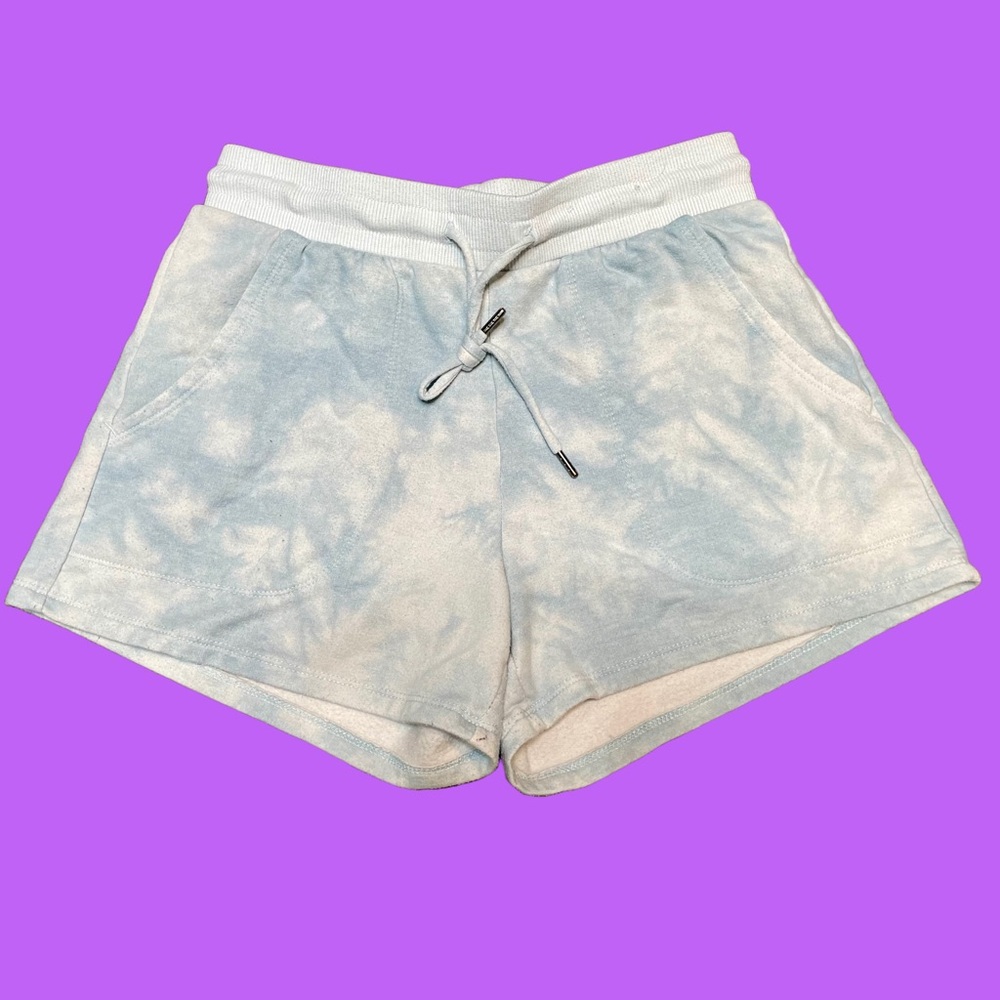 Stars Above Women's XS Light Blue and White Tie-Dye Shorts Elastic Drawstring
